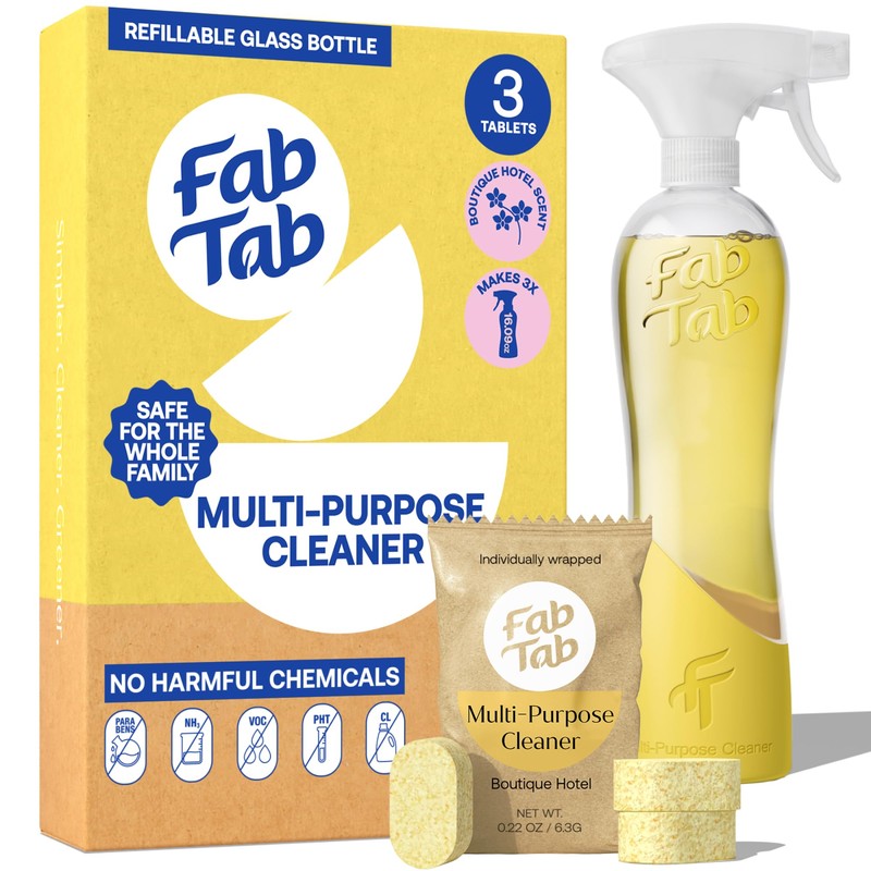 Fab Tab Multi Purpose Cleaner Cleaning Tablets, Eco-Concious Refillable Glass