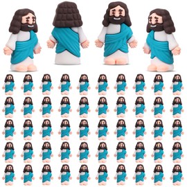 Bememo 50 Pcs Mini Jesus Figures Original Design Jesus Toys Little Figures to Hide and Seek Sunday School Religious Christmas Party Favors Gift(Cyan)