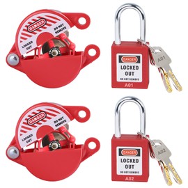 RealPlus Gate Valve Lockout and Keyed Alike Safety Padlock, Valve Lockout Device 1" to 2-1/2" Dia Valve Handle Secure for Water Spigot Faucet Propane Tank Lock Outdoor, Set of 2