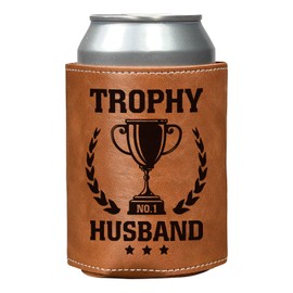 Gifts for Husband from Wife, Trophy Husband Birthday Gifts for Him, Fathers Day Gift for Men, PU Leather Can Cooler Sleeves, Wedding Anniversary Gift for Him, Sentimental Gifts for Husband Lover