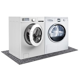 9 mm Extra Thickened 63 X 36 in Washer and Dryer Mats for Floor, High-Density Polyester Fiber Washing Machine Mat with Rubber Backing, Non-Slip Shock Absorbing Water Absorbing Trimable (Light Grey)