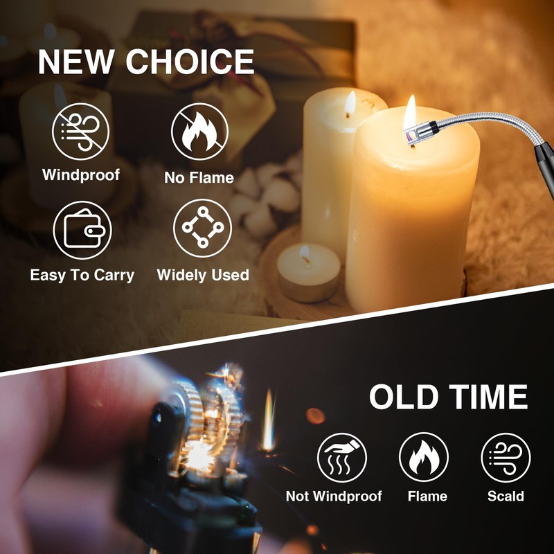 2 PCS Candle Lighter, Electric Lighter Arc Windproof Flameless with