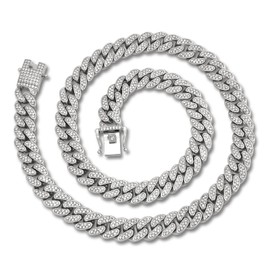 ICEDATA Cuban Link Chain Hip Hop Link 13MM Width AAA+ Rhinestone Zinc Alloy Cuban Chain for Men, Zinc, Crystal