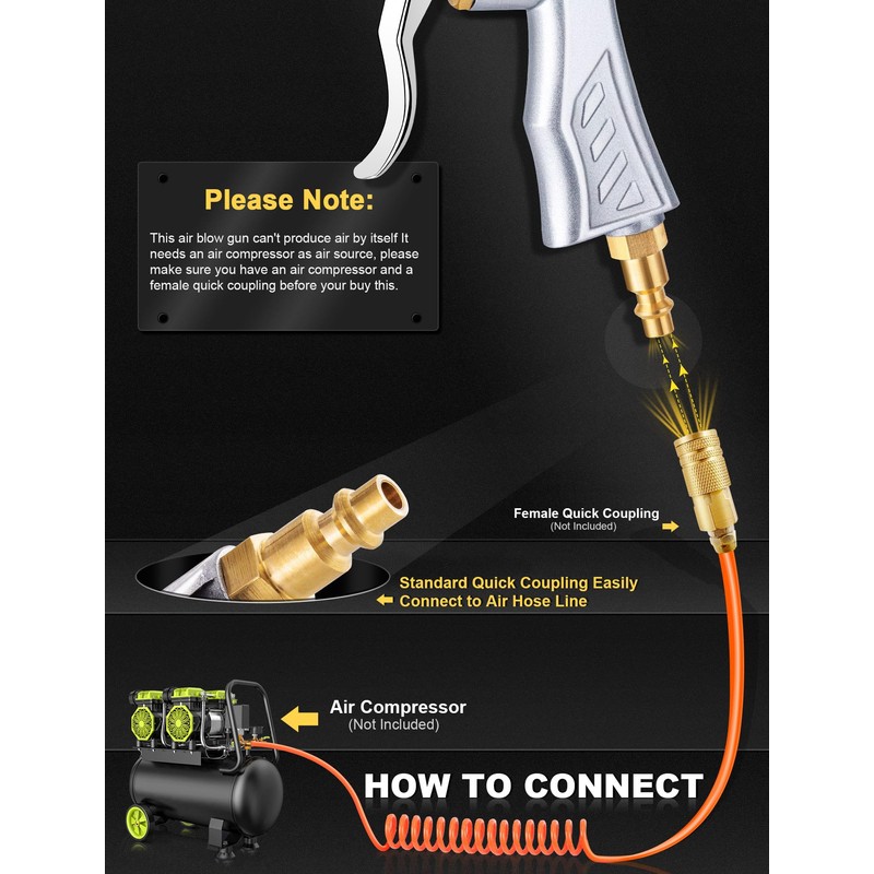 JASTIND Industrial Air Blow Gun with Brass Adjustable Air Nozzle,
