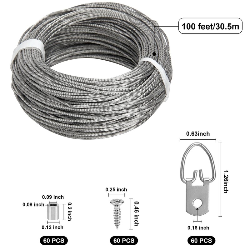 Blisstime Picture Hanging Kit - 100 Feet Braided Hanging Wire,