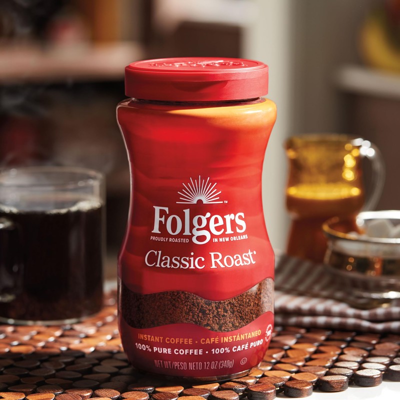 Folgers Classic Roast Instant Coffee Crystals, 12 Ounces (Pack of