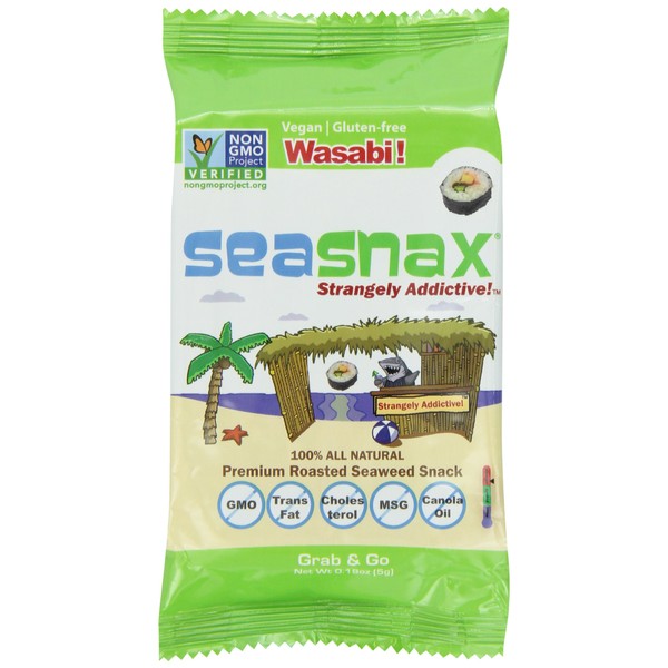 Seasnax Grab and Go Seaweed, Wasabi, 0.18 Ounce (Pack of 24)