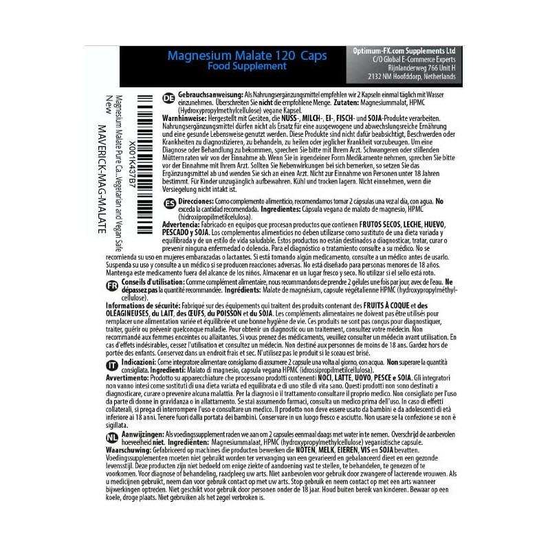 Magnesium Malate Pure Capsules 800mg Per Capsule - NO Fillers