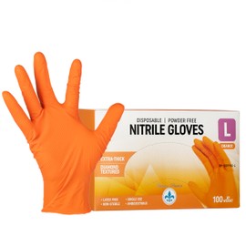 8 Mil Disposable Orange Nitrile Rubber Gloves. Heavy Duty, Food Safe, Mechanic, Cleaning. Diamond Texture.