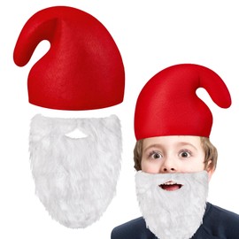 Jadive Funny Dwarf Costumes for Children Dwarfs Elf Hat Gnome Beard White Beard Gnome Hat Gnome Costume Set for Girls Boys Carnival Festival Accessories Gifts Party Bag