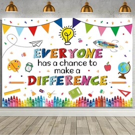 MEHOFOND 7x5ft Welcome Back to School Backdrop Everyone has a Chance to Make a Difference Decorations Banner White First Day of School Inspirational Posters Motivational Banner Photo Booth Props