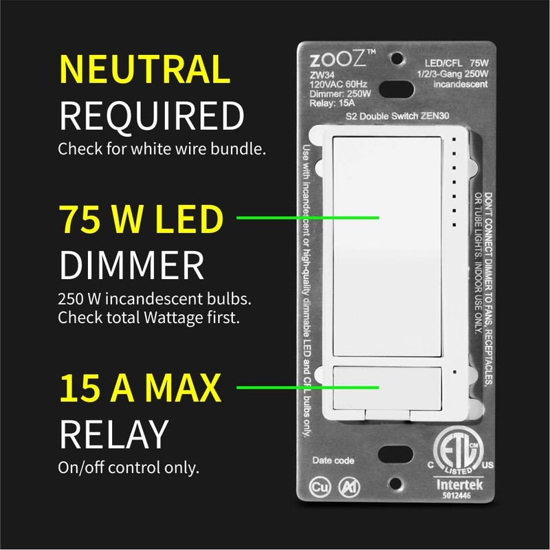Zooz Z-Wave Long Range Double Switch (White) ZEN30 800LR for