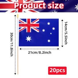 Pack of 20, Handheld Australia Flags 5x8 Inch – Small Australian Flags on Wooden Sticks with Gold Spear Top, Mini Australia Country Flag for National Day, Parades, Patriotic Decorations