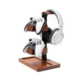 Hooshion Wood Controller Holder, Headphone Stand, Multiple Controller Storage Dispay, Desk Gaming Desk Accessories, for Gaming Equipment Headset Holder