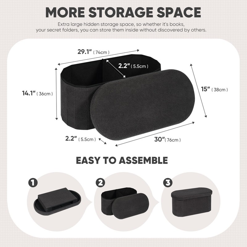 B FSOBEIIALEO Ottoman with Storage for Living Room, Sherpa Folding