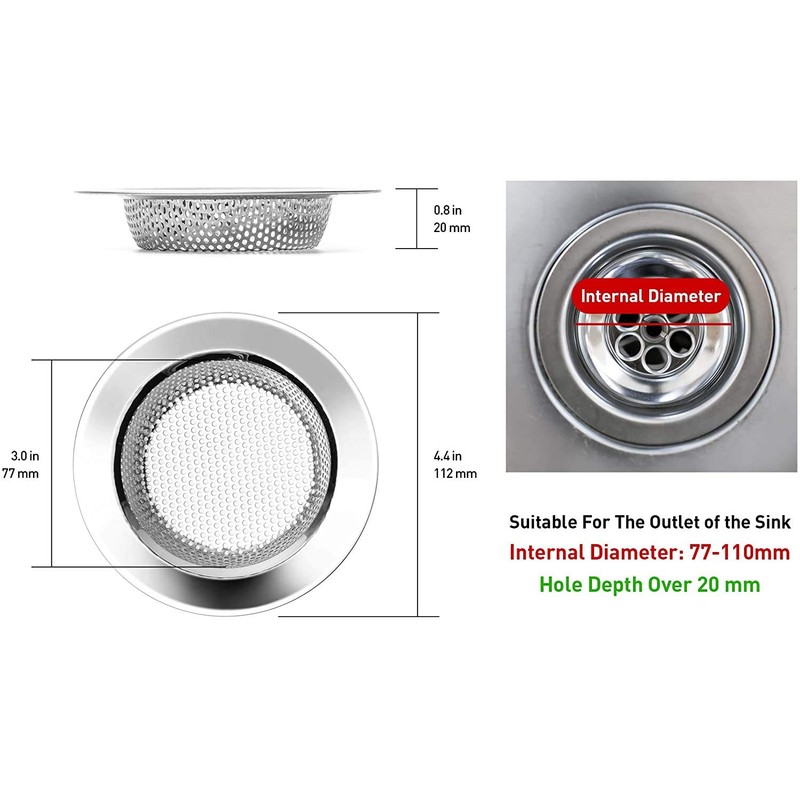 Qinglele 2pcs Kitchen Bathroom Sink Strainer, Stainless Steel Drain Filter,