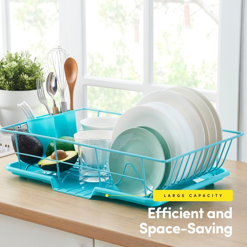 Space-Saving 3-Piece Dish Drainer Rack Set: Efficient Kitchen Organizer for