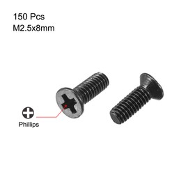 uxcell M2.5 x 8mm Phillips Screw Fastener Black for Laptop PC TV Fan Switch 150pcs