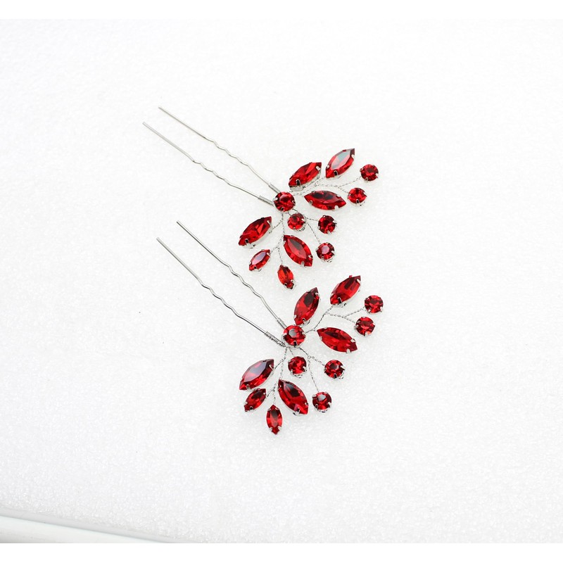 Faship Gorgeous Red Rhinestone Crystal Floral Hair Pins Accessories 2