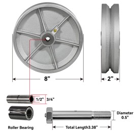LONGRUNFORU 8" X 2" Sliding Gate Wheels, Cast Iron V Groove Wheel with Roller Bearing-1200 lbs Capacity, Rolling Gate Wheels, Sliding Gate Casters, Gate Wheels for Metal Tube Gate, Silver（4 Pack）