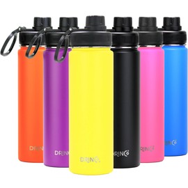 DRINCO Stainless Steel Water Bottle Spout Lid Vacuum Insulated Double Wall Water Bottle Wide Mouth (40oz 32oz 22oz 18oz 14oz) Leak Proof Keeps Cold or Hot (22 oz, 22oz Illuminating Yellow)
