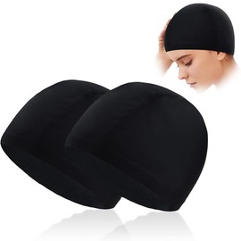 LJFEA Set of 2 Swimming Caps, Comfort Fabric Swimming Cap, Soft Swimming Cap, Swimming Cap, Fabric Cover, Swimming, Textile Caps for Women, Children, Teenagers, Adults (Black)