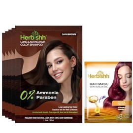 Herbishh Travel Pack Champ de tinte para el cabello en bolsita  1 bolsa de mascarilla capilar de argn (marrn oscuro, 5 bolsita)                       