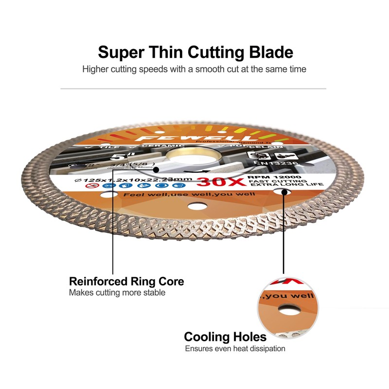 FEWELL 5 inch 2 PCS Diamond Porcelain Tile Saw Blade