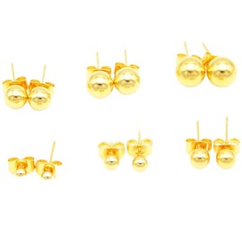 Goldenchen 14K Real Yellow Gold Plated 3mm/4mm/5mm/6mm/7mm/8mm Round Ball Stud Earrings (8MM)