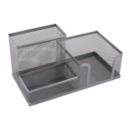 D.RECT Desk Organiser with Pen Holder and Memo Holder Metal Mesh 205 x 103 x 98 mm Silver