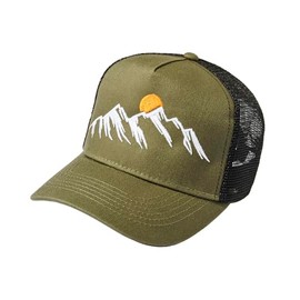 Children's hiking hat, mountain view, trucker cap, boys' outdoor cap, Olive Green-Black