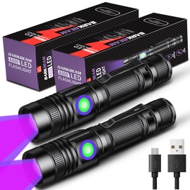 DARKBEAM UV Flashlight 395nm Blacklight Rechargeable USB, Wood's lamp Ultraviolet Black Light Handheld LED Portable with Clip, Resin Curing, Anti-Counterfeit, Detector for Pet Dog Urine, 2 Pack