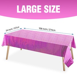 3 Count Iridescent Plastic Tablecloths 54*108 inch Shiny Disposable Laser Rectangle Table Covers Holographic Foil Tablecloth Iridescent Party Decoration Birthday Bridal Wedding Christmas (Pink)