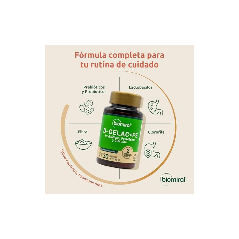 Biomiral Gelac Suplementos Alimenticios Probióticos Prebióticos Clorofila Fibra Lactobacilos Cápsulas