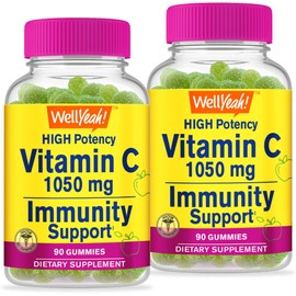 WellYeah Vitamin C 1050 mg Gummies 2 Pack - Sour Apple Flavor - Immune Support Dietary Supplement, Antioxidant Support - Extra Strength Vegetarian Gummy, Non-GMO, Gluten Free - 30 Servings