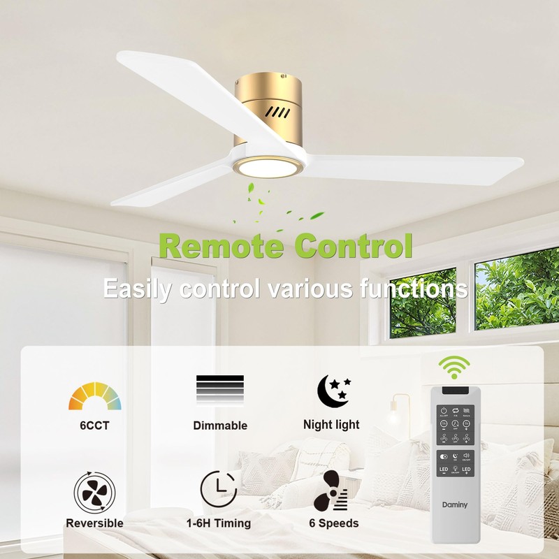 DAMINY Natural Solid Wood White and Gold 52 inch Ceiling