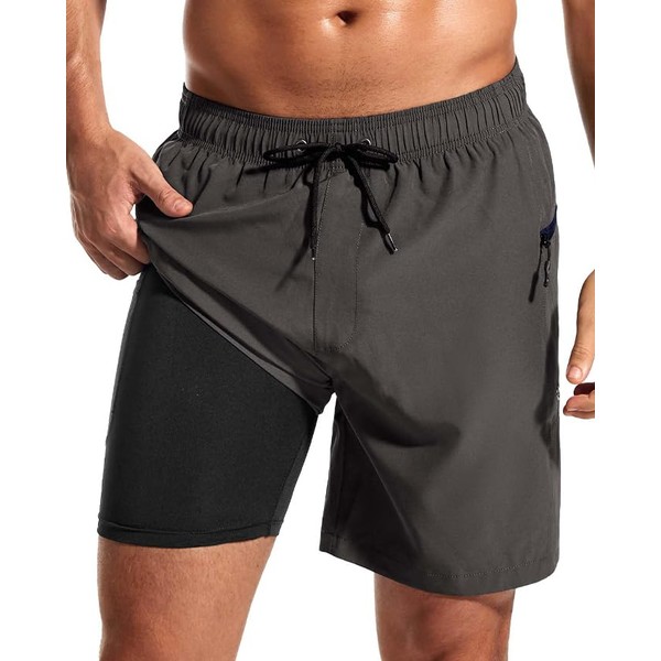 SILKWORLD Men's 18 cm swimming shorts with compression lining, quick-drying
