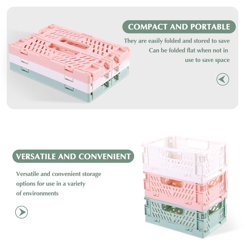 Jeffdad 3 Pack Pastel Crates, Collapsible Plastic Storage Baskets Mini