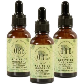 Ore 3 pack Aceite de Orégano Orgánico, 100% Natural, 80% Carvacrol, 30 ml, Pack de 3 Goteros de Aceite de Orégano Silvestre y Orgánico 3 pack