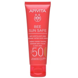 Apivita Bee Sun Safe Crema Antiedad y Antimanchas con color SPF50 50ml - Protector solar con propóleo, algas marinas, hinojo marino - Protección contra rayos UV/IR/luz azul - Arrugas/Manchas/Piel uniforme