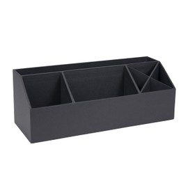 BIGSO BOX OF SWEDEN Elisa Desk Organiser with 4 Compartments - Organiser System for Notes, Paper Clips, Pens etc. - Fibreboard and Paper Sorting Box in Linen Look - Dark Grey