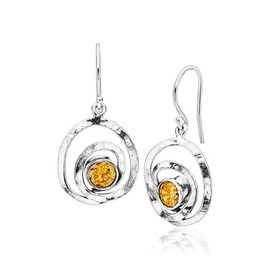 925 Sterling Silver Dangle Drop Earrings with Cubic Zirconia - Free Form Vintage Design - Hypoallergenic, Nickel & Lead-free - Artisan Handcrafted Designer Collection - French Wire Back - Citrine