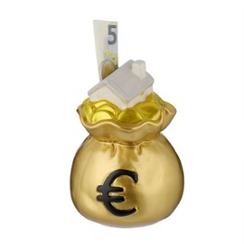 Relaxdays Money Box Money Bag, Original Design, Ceramic Piggy Bank, Open, HBT: 15.5 x 12 x 12 cm, Money Box, Gold