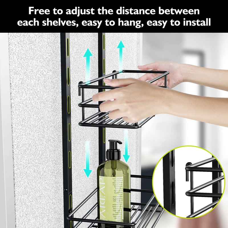 Orimade Over the Door Shower Caddy Adjustable 5 Tier Black,Bathroom