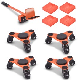 Ronlap Furniture Moving Dolly Mover Sliders with 3 Wheels Steel Moving Rollers for Heavy Furniture 6-Inch Triangular Wheel Kit with Lifter 4 Pack Pool Table Move Easily Tools 500Lbs, Orange