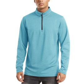 TACVASEN Men's Fleece Sweatshirts 1/4 Zipper Running Jogging Performance Pullovers Golf Work Athletic Lake Blue, L