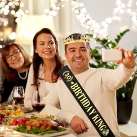 Regalos de corona y faja de cumpleaños 30 para hombres Decoración de fiesta de cumpleaños (dorado)