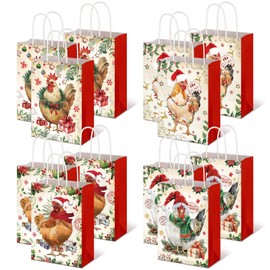 Trandraft 12 Pcs Christmas Gift Bags Pet Animal Gift Bags Christmas Kraft Paper Bags with Handles Heavy Duty Gift Bags for Christmas Treats Goody Holiday Party Supplies Favors (Chicken)