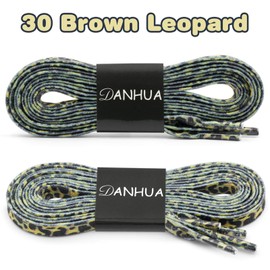 DANHUA Colorful Flat Shoe Laces: 2 Pair Rainbow Printed Shoelaces for Sneakers, 30 Brown Leopard, 43Inch (110CM)