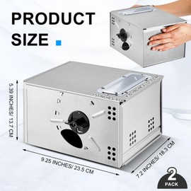 Qualirey 2 Pieces Mousetrap with Clear Lid Multiple Catch Mouse Trap Metal Mouse Trap Box for Indoor Outdoor and Other Scenes, Silver, 9.25 x 7.2 x 5.39 Inch